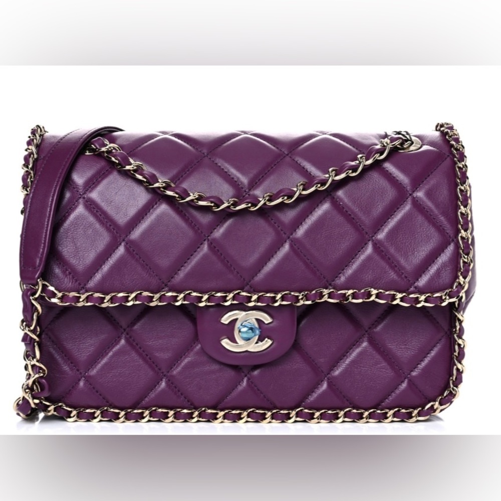 Chanel Crumpled Calfskin Medium Chain All Over Flap Purple